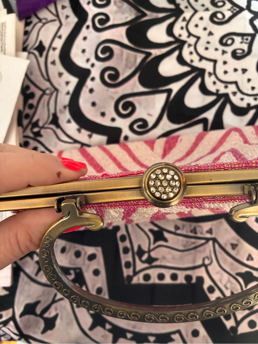 Vintage Beaded Pink Zebra-Pattern Evening Bag - Picture 3 of 4